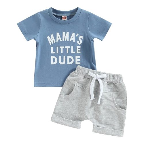 Kupretty Toddler Baby Boy Summer Clothes Letter Graphic Short Sleeve Shirt T-Shirt Tops + Casual Shorts Outfit Set