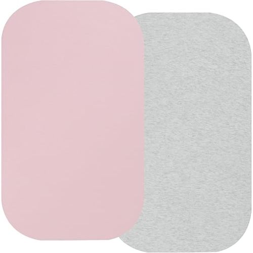100% Organic Cotton Bassinet Sheets Compatiable with AMKE 3 in 1 Bassinets, MiClassic, YADAQE, Milliard and TCBunny Bassinet, 2 Pack Jersey Knit Fitted Sheet for Baby, Pink and Light Grey