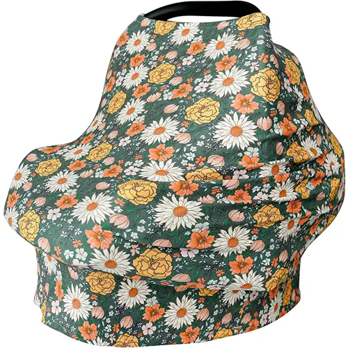 Baby Car Seat Covers- Multi-use Carseat Canopy for Babies, Stretchy Infant Carseat Cover Boy, Shower Gifts for Unisex Boys and Girls(Green Floral)