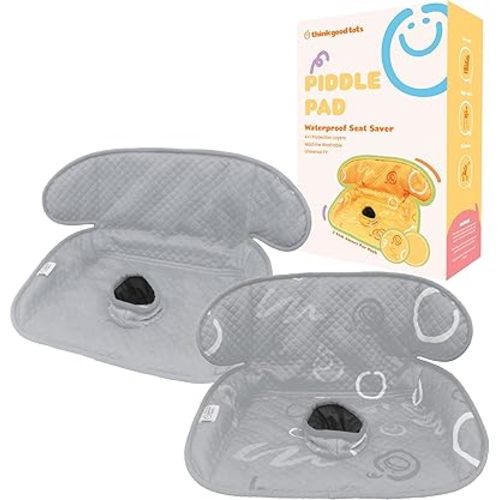 Grey Piddle Pad: Waterproof Car Seat Protector for Potty Training Toddlers, Babies - Anti-Slip Backing, Machine Washable, Universal Fit, Stroller (2 Pack)