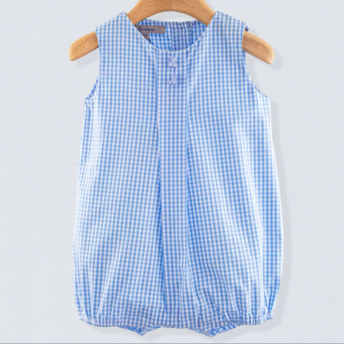 William Light Blue Gingham Romper - FLEURISSE - 12/18M