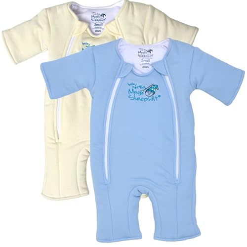 Magic Sleepsuit Baby Merlin's Cotton Baby Transition Swaddle, Small (12-18 lbs) Cozy Sleep Sack, Soft Cotton Inner Layer, Double Zipper for Easy Diaper Changes, Cream & Blue 2 Pack