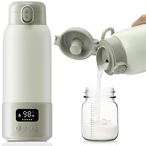 Visnok Portable Milk Warmer, 17oz Large Capacity Bottle Warmer for Baby, Fast Heating for Breast Milk & Formula & Water, Long Battery Life Portable Bottle Warmer for Travel with Pasteurization