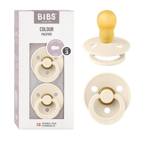 BIBS Pacifiers Colour Collection | Natural Rubber Baby Pacifier | Set of 2 BPA-Free Soothers | Made in Denmark | 18+ Months (Pack of 2) | Ivory