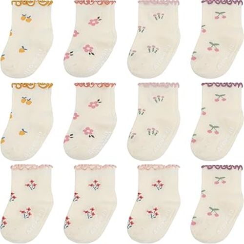 Non Slip Grip Ankle Baby Socks 12 Pack for Toddler Boys and Girls Kids Infant Baby Cute Cotton Socks