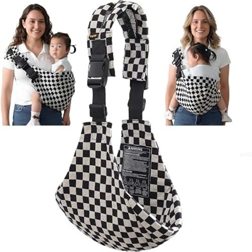 Baby Sling Carrier, Premium Cotton Blend Baby Carrier for Toddlers, Adjustable & Breathable Toddler Carrier with Ventilated Straps, Lightweight & Travel-Friendly Design (Check with Padded)