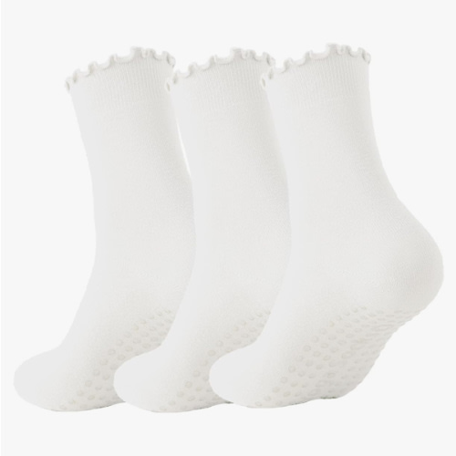 Ceoon 3 Pairs Pilates Socks with Grips Non-slip Ruffle Yoga Sock Grip Sock for Women