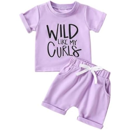 VISGOGO Toddler Baby Girl Summer Clothes Outfits Set Wild Like My Curls Short Sleeve Letters T-shirt Tops with Shorts