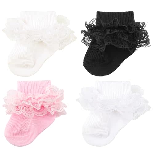 AQOKKA Baby Girls Socks Eyelet Ruffle Frilly Lace Summer Thin Dress Socks for Newborn Infant Toddler Kids