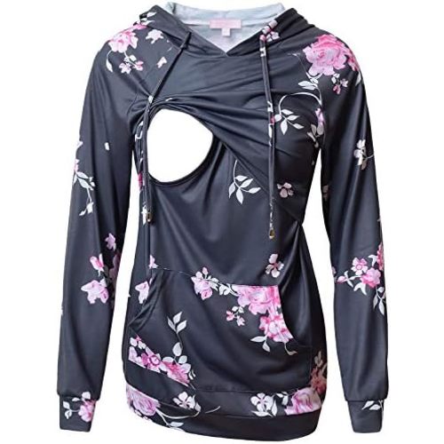 Bhome Nursing Shirt Long Sleeves Hoodie Breastfeeding Top Sweatshirt