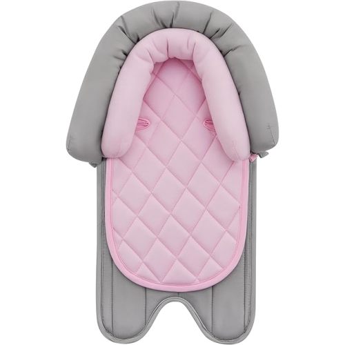 Pro Goleem Car Seat Head Support Infant, Soft Infant Car Seat Insert, 2 in 1 Carseat Head Support for Newborn, Perfect for Car Seat, Stroller, Swing, Bouncer, Pink and Gray