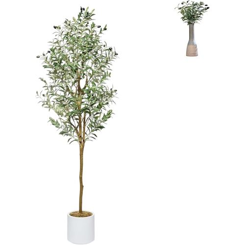 Faux Olive Tree 6ft - Realistic Olive Trees Artificial Indoor Home Decor - Potted Fake Tree with Thick Leaves and Branches - Lifelike Olive Plant Decor - Decorative Fake Olive Tree with Pot