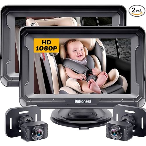 Baby Car Camera 2-Pack for Seat: Adjustable Infant Car Camera Easy Setup for Family with 2 Cars - HD 1080P Crystal Night Vision Backseat Camera for Two Kids