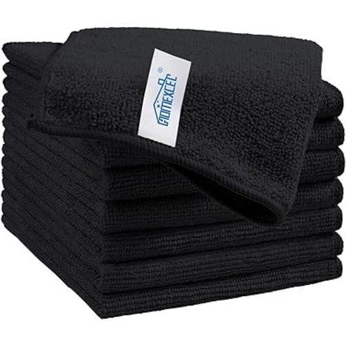 HOMEXCEL Black Microfiber Cleaning Cloth, 8 Pack Cleaning Towels for Kitchen, Lint Free, Scratch-Free, Highly Absorbent, and Reusable Cleaning Rags for House, Window and Glass, Cars, 11.5 X11.5 inch