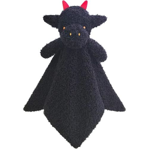 Baby Black Dragon Soft Stuffed Animal Security Blanket, Plush Dinosaur Character Lovey Blanket, Baby Shower/Nursery Gift, Newborn Infant Toddler Snuggle Blankie for Boys Girls, 14 Inches