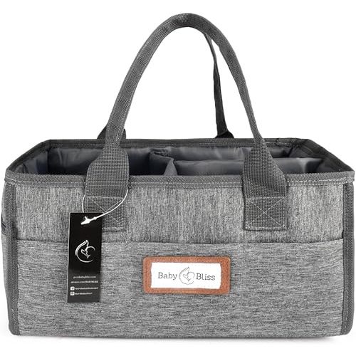 BabyBliss Polyester Diaper Caddy Organizer - Portable Wipe-Clean Nursery Storage Basket with Pockets and Dividers for Diapers, Wipes and Baby Essentials - For Nursery, Living Room and Car