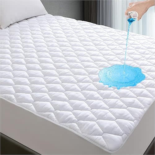 Lunsing California King Mattress Protector, Soft Breathable Waterproof Cal King Size Mattress Pad Cover, 6-18 inches Deep Pocket, White