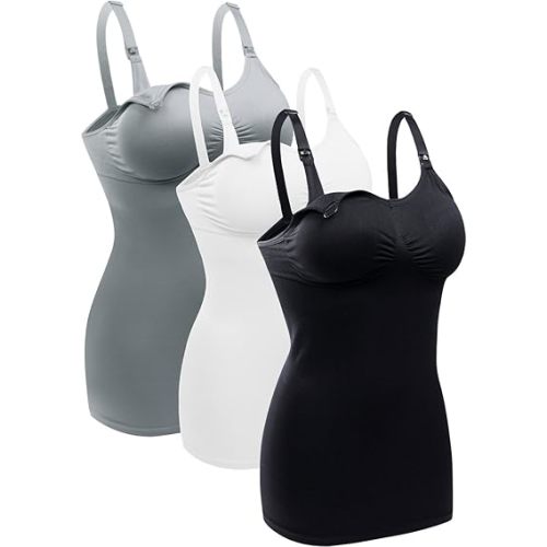 BRLIDO Womens Nursing Tank Tops Built in Bra for Breastfeeding Maternity Camisole Brasieres