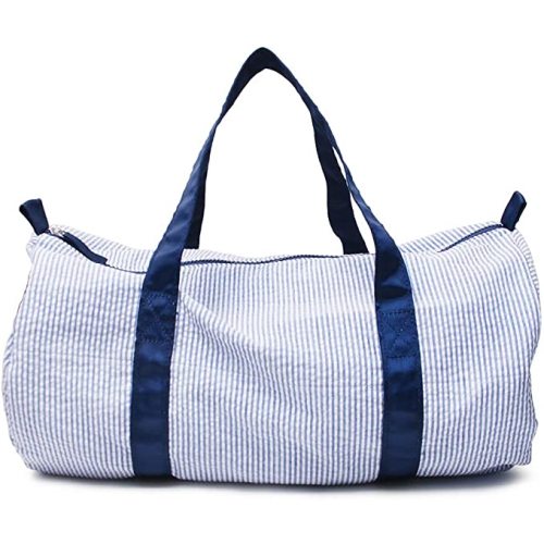 Kids Travel Overnight Bag Seersucker Carry On Lightweight Weekender Duffel Bag for Boys and Girls (Navy) X-large