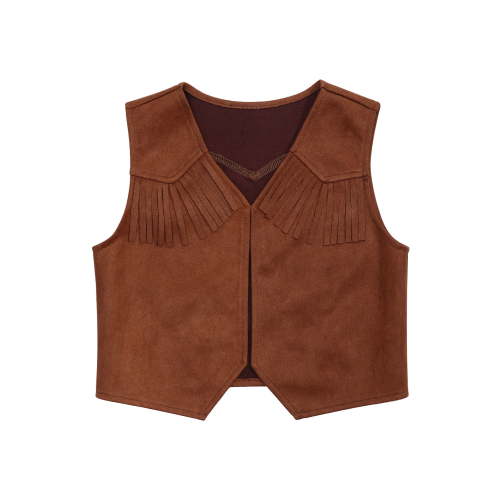Doomiva Baby Boys Faux Suede Tassel Vest Western Cowboys Waistcoat Hippie Gilet Coat Brown 6-12M