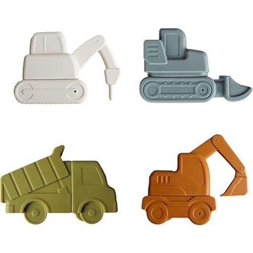 Marlowe & Co Silicone Vehicle Construction Bath Toy Set for Babies and Toddlers, Dishwasher Safe 4 Piece Gift Set