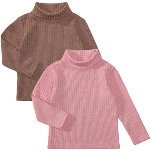 DEFAHN Baby Turtleneck Bodysuit Long Sleeve Boy Girl Solid Cotton Jumpsuit Outfit 0-24 Months, 2 Pack