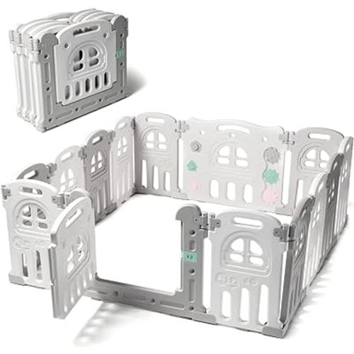 Play22 Foldable Baby Playpen 14 Panel - Kids Safety Activity Play Center - Safety Play Yard Play Pens for Babies - Safety Gates for Indoor and Outdoor Play - Adjustable Shape