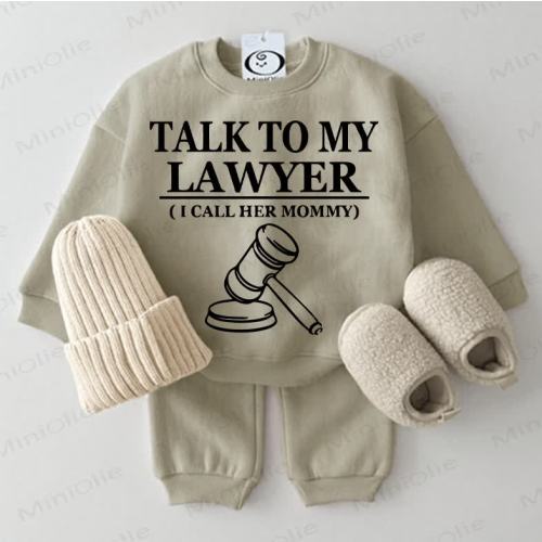 TALK TO MY LAWYER (I CALL HER MOMMY) Baby Sweatshirt 2-piece Grey Green Set