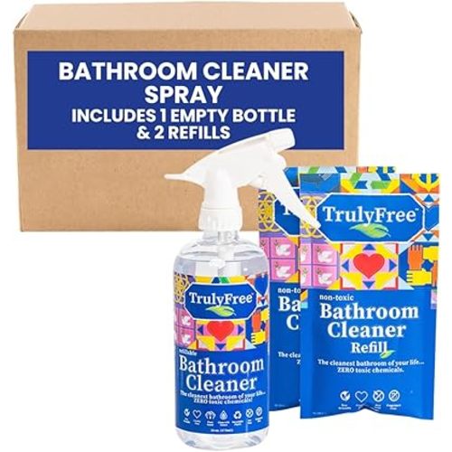 2-Pack TrulyFree Bathroom Cleaner - Cleaning Spray, for Toilet, Sink, Tub, Shower - Includes: 16-oz Spray Bottle, One refill pouch used for initial fill and one pouch for Refill when needed (3 oz)