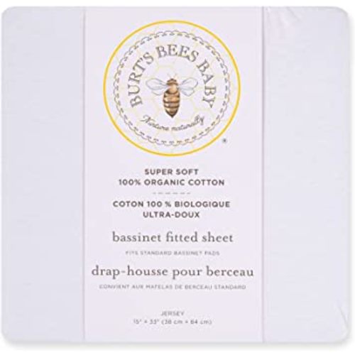 Burt's Bees Baby Bassinet Sheet, Fitted Unisex 100% Organic Jersey Cotton Bassinet Sheet for Standard Bassinet Mattress