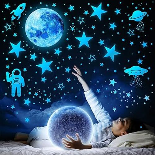 1078 PCS Glow in The Dark Stars for Ceiling, Glowing Stars for Ceiling Planets, Stars Wall Decals, Solar System Galaxy Space Nursery Wall Stickers Rocket Astronaut Kids Boys Room Decorations Bedroom