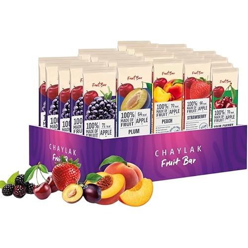 Fruit Snacks Bar by Chaylak, Fruit Leather Variety Pack, 100% Natural, No Sugar Added, Gluten-Free, Vegan, Healthy On-the-Go Snack for Adults & Kids – Assorted Real Fruit Flavors, Bulk 0.70 oz x 25