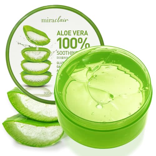 MIRACLAIR Aloe Vera Gel for Face, Skin, Hair & Sunburn Relief, Made with 100% Pure Aloe Gel for All Skin Types. Made in Korea. 300ml (10.1fl.oz) (1)