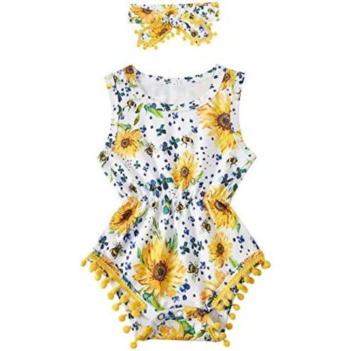 Baby Girl Clothes 0-24 Months Floral Sleeveless Newborn Romper Jumpsuit Outfit Set with Headband