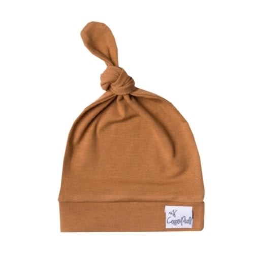 Copper Pearl Top Knot Hat 0-4M - Camel - Kicks and Giggles