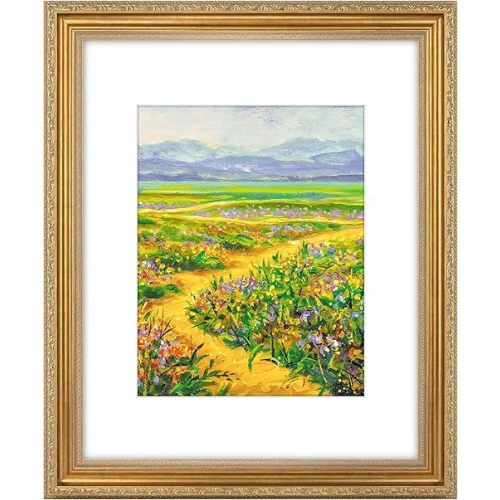 Golden State Art, 16x20 Vintage Ornate Finish Photo Frame with White Mat for 11x14 Picture. Color: Gold