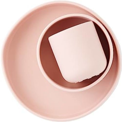Silicone Dinnerware Set, Plate Bowl Cup, Toddler and Baby (Pink)
