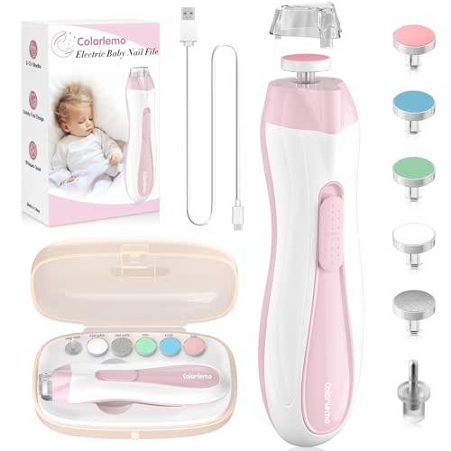 Colarlemo Rechargeable Baby Nail Trimmer Electric Baby Nail File, 15-in-1 Nail Clippers Filer Buffer Kit with Dust Cover LED Light for Newborn Infant Toddler Adult Toes Fingernails, Pink