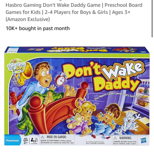 Hasbro Gaming Don't Wake Daddy Game | Preschool Board Games for Kids | 2-4 Players for Boys & Girls | Ages 3+ (Amazon Exclusive)