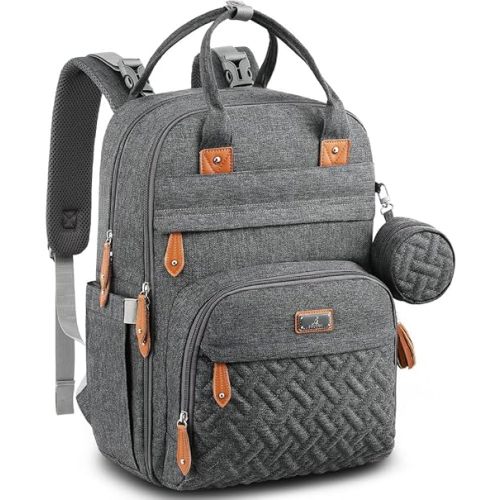 BabbleRoo Diaper Bag Backpack - Baby Essentials Travel Tote - Multi Function Waterproof Diaper Bag, Travel Essentials Baby Bag with Changing Pad, Stroller Straps & Pacifier Case - Unisex, Dark Gray