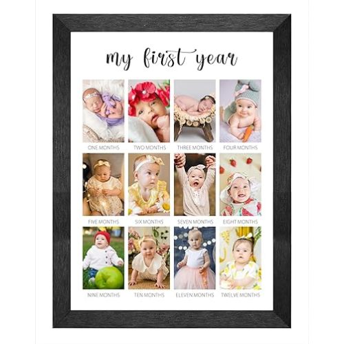 comurdyo My First Year Picture Frame 12 Months Baby Keepsake Photo Frame Collage Gender Neutral Baby Wall Hanging 12 Photo Inserts First Birthday Monthly Photo Collage New Mom Gift (White1)