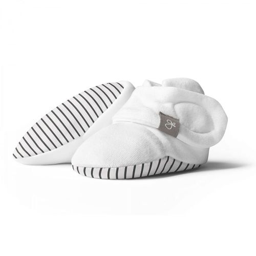 goumikids goumiboots Soft Stay On Booties Keeps Feet Warm Adjusts to Fit as Baby Grows (0-3 Months Hello Baby Brown - Stripe (Gray))