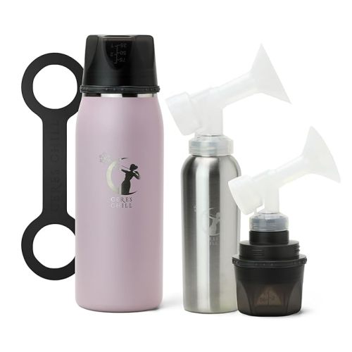 CERES CHILL OG Breastmilk Chiller, Reusable Storage Container, Up to 34 oz. - Bottle Cooler Keeps Milk at Safe Temperatures for Up to 20 Hours, Connects w/Most Pumps (Mombré Blue & Pink)