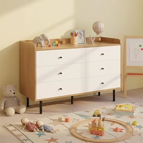 Dresser for Bedroom Natural Wood Dressers & Chests of Drawers, 47” Wide Dresser for Kids Bedroom, Modern Storage Dressers Organizer for Living Room, Hallway, Entryway