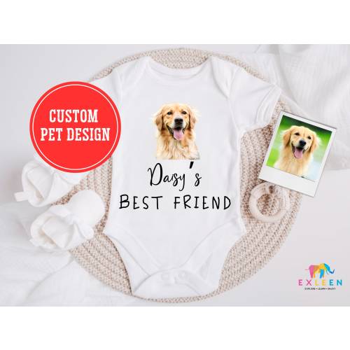 Custom Baby Onesie with Pet Portrait, New Born Clothes, Personal Baby Outfit, Custom Pet Picture, New Best Friend, Custom Toddler Shirt