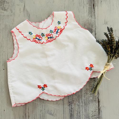 Vintage 1970's Cradle Togs Embroidered Top | Retro 1970s Newborn Gown Dress Button-up | Baby Newborn Baby Clothes Needlepoint Baby Clothes
