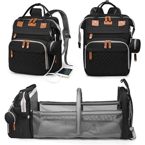 Baby Diaper Bags with Changing Station, Waterproof Diaper Bag Backpack for Moms Dads with USB Charging Port, Baby Shower Gifts, Large Capacity diaper backpack, Black