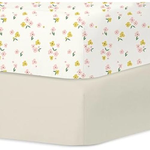 Little Grape Land Crib Sheets 2 Pack for Boys and Girls, Baby Neutral Crib Fitted Sheets for Standard Crib & Toddler Mattress, Super Soft Breathable Fitted Crib Sheet Set, Yellow Petal