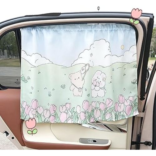 Automotive Window Sunshades, Glass Window Sucker 27 Inch x 19.3 Inch Adjustable Sunshade Protector for Your Family and Customer (Bear and Rabbit)
