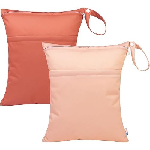ALVABABY 2pcs Cloth Diaper Wet Dry Bags Waterproof Reusable with Two Zippered Pockets Travel Beach Pool Daycare Soiled Baby Items Yoga Gym Bag for Swimsuits or Wet Clothes LZ6869